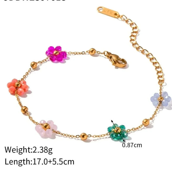 Flower Stainless Steel 18K Gold Waterproof Bead Flower Necklace Bracelet Set - Picture 12 of 16